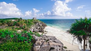 How to get to Tulum from Playa del Carmen past the Tulum ruins above the Caribbean Sea