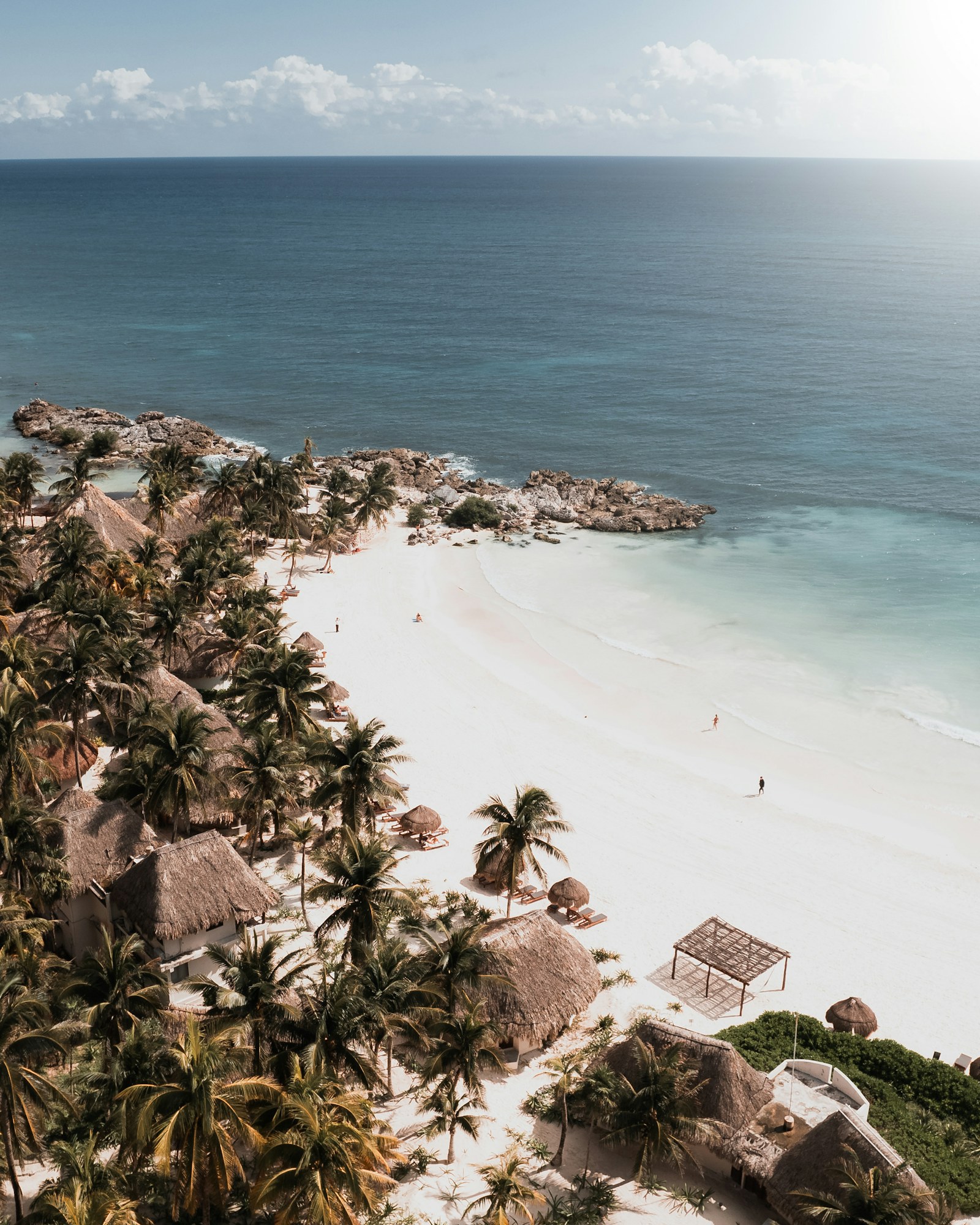 Aerial view of Tulum beach and hotel zone, a short ride from Tulum town after arriving from Playa del Carmen